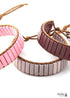 Boho Bracelet, RH Leather Wrap Bracelet, Blue White and Pink